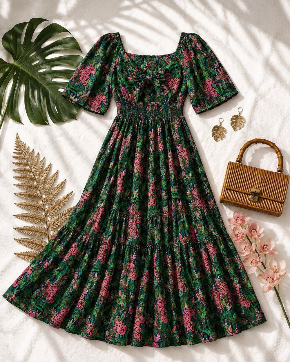 Palms Away Tropical Leopard Resort Maxi Dress M
